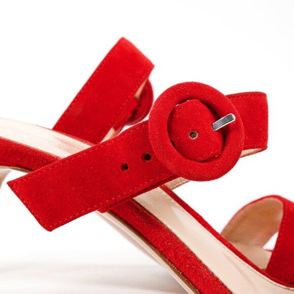Gianvito Rossi Red Chamois Suede Heel Sandals - Picture 7 of 10